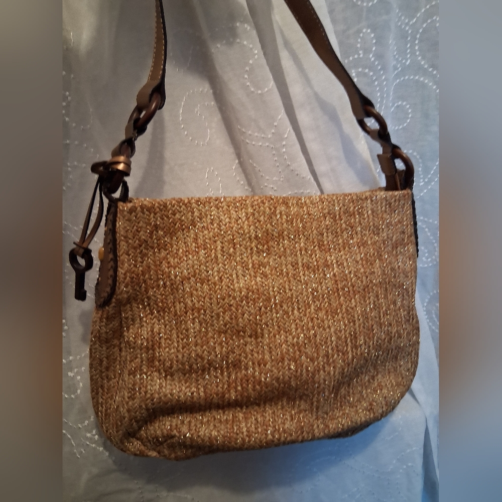 Fossil Tan Woven Shoulder Bag